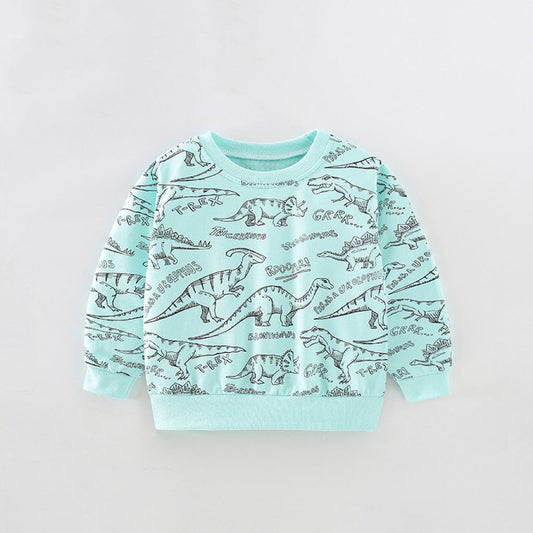 Baby Boy All Over Dinosaur Print Pattern Long Sleeve Casual Hoodie-0